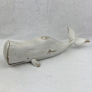Wood Carved Folk Art Moby Dick Sperm Whale 14”